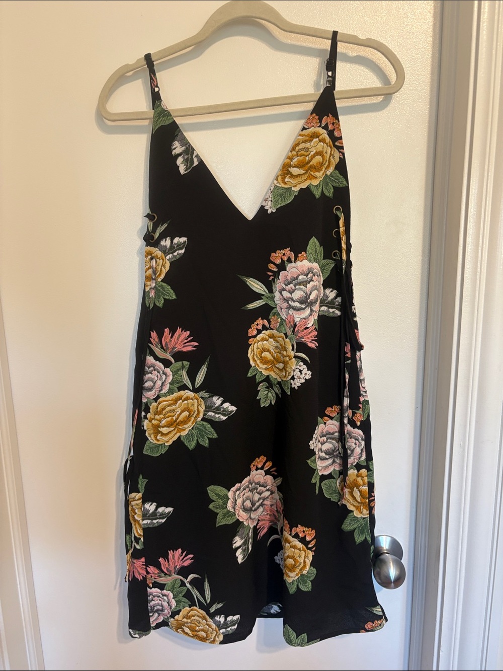 bishop + young Black Floral Slip Dress with Yellow & Pink Blooms
